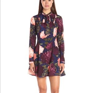 Women's Long Sleeve Floral Print Bow Tie Dress